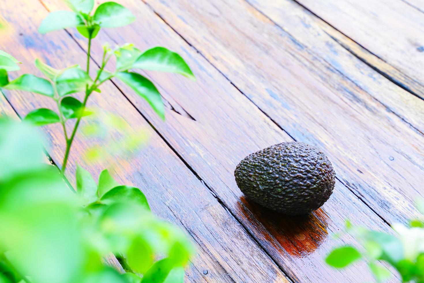 l'avocat vert frais sur une table en bois est un fruit très utile et vitaminé. photo