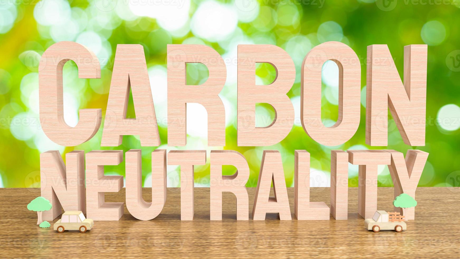le mot de neutralité carbone du bois pour le rendu 3d du concept écologique ou écologique photo