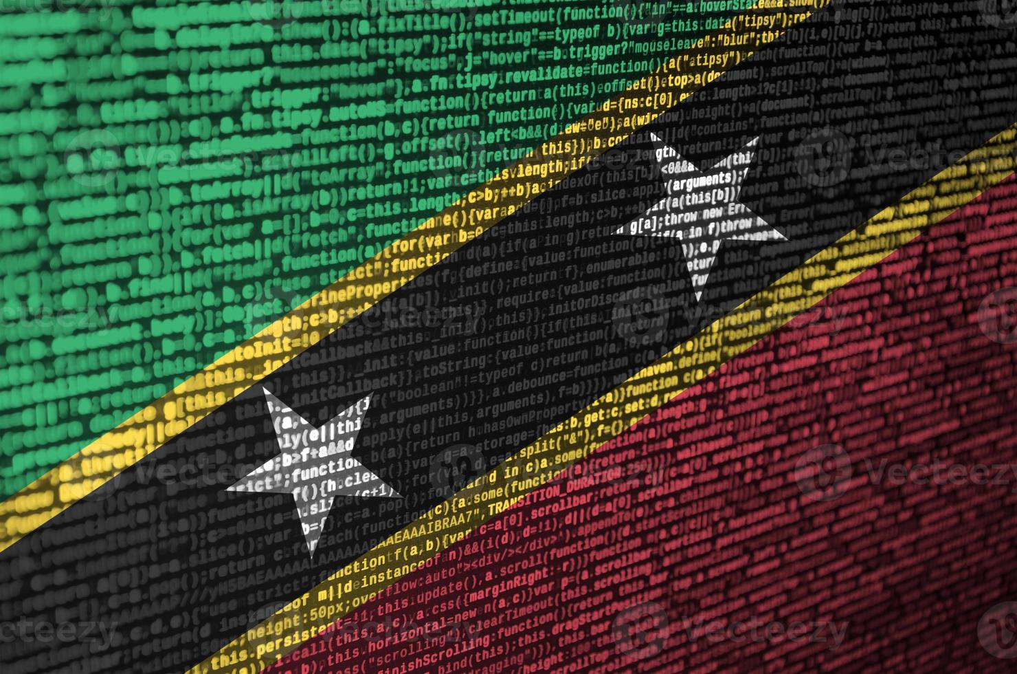 le drapeau de saint-kitts-et-nevis est représenté à l'écran avec le code du programme. le concept de technologie moderne et de développement de site photo