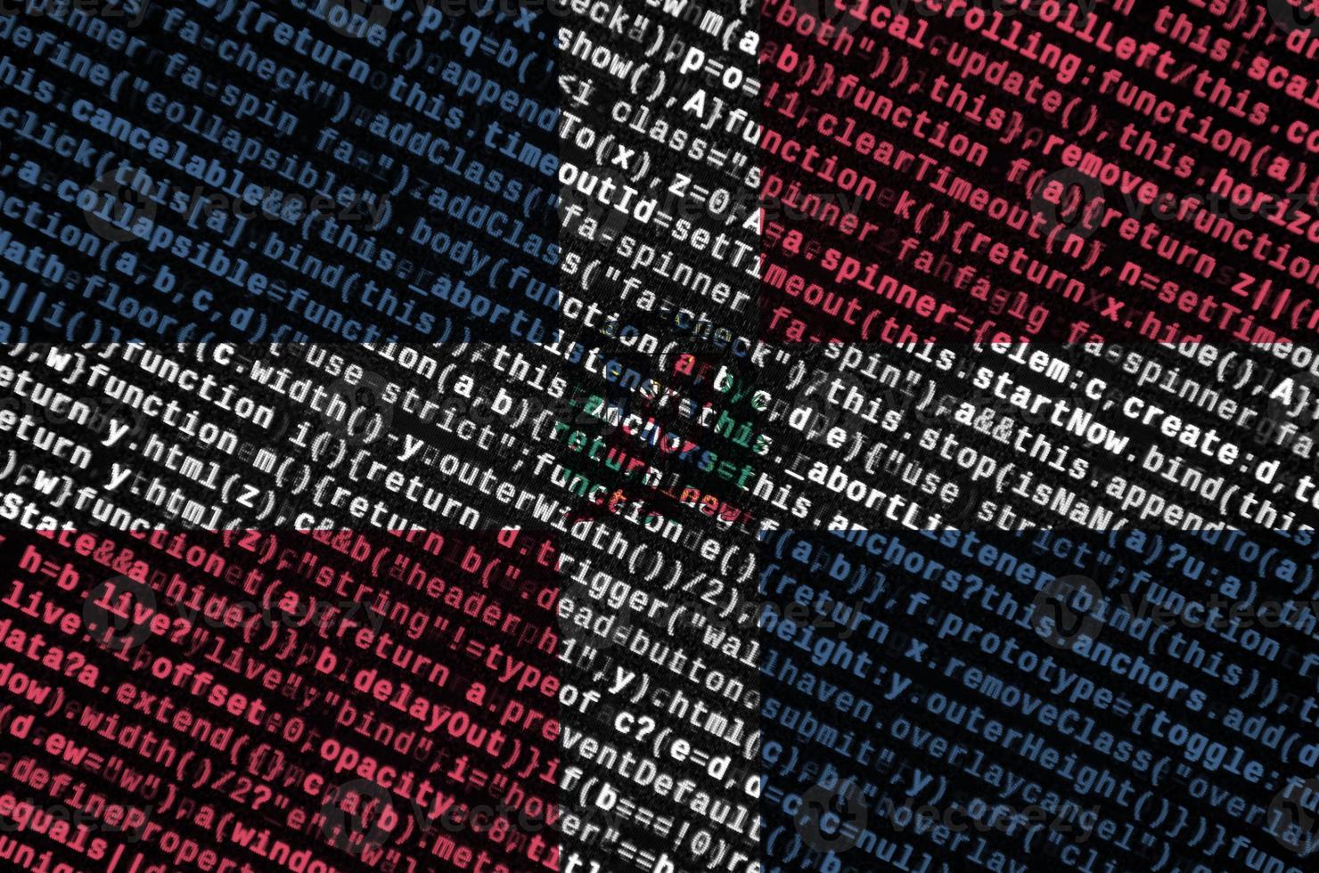 le drapeau de la république dominicaine est représenté à l'écran avec le code du programme. le concept de technologie moderne et de développement de site photo