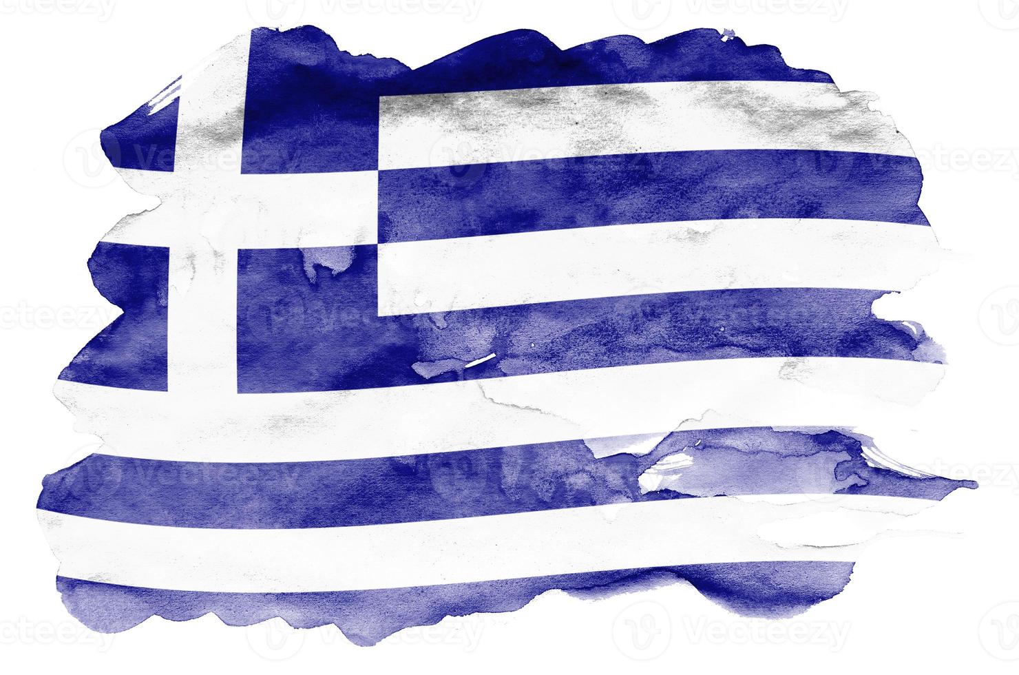 le drapeau de la grèce est représenté dans un style aquarelle liquide isolé sur fond blanc photo