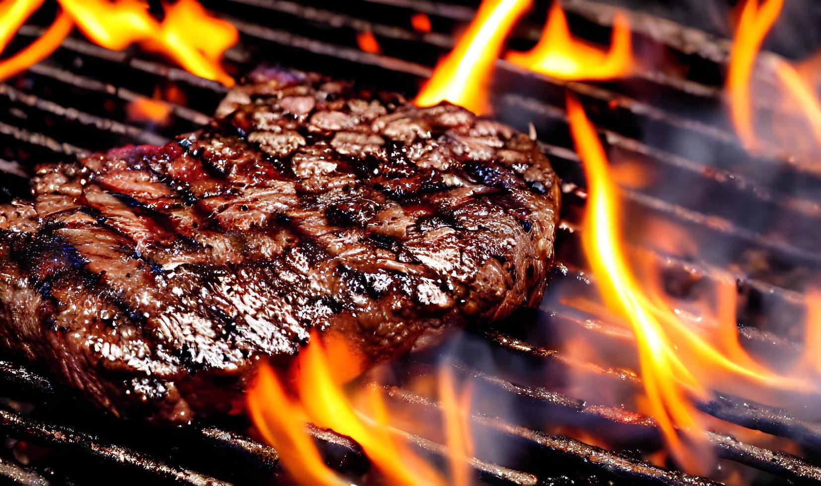 délicieux grillades fraîches gastronomiques sur le gril avec des flammes. photo