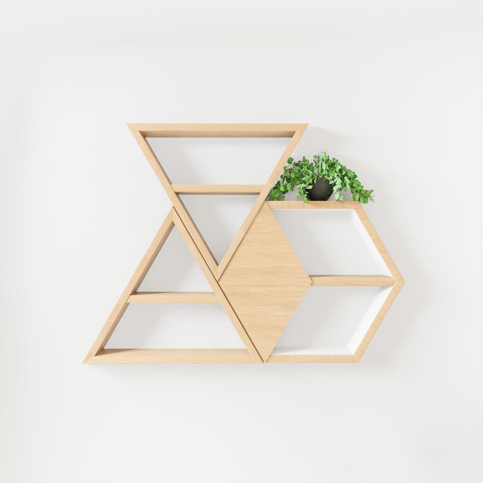 livres d'étagère hexagonale et triangle et décoration végétale photo