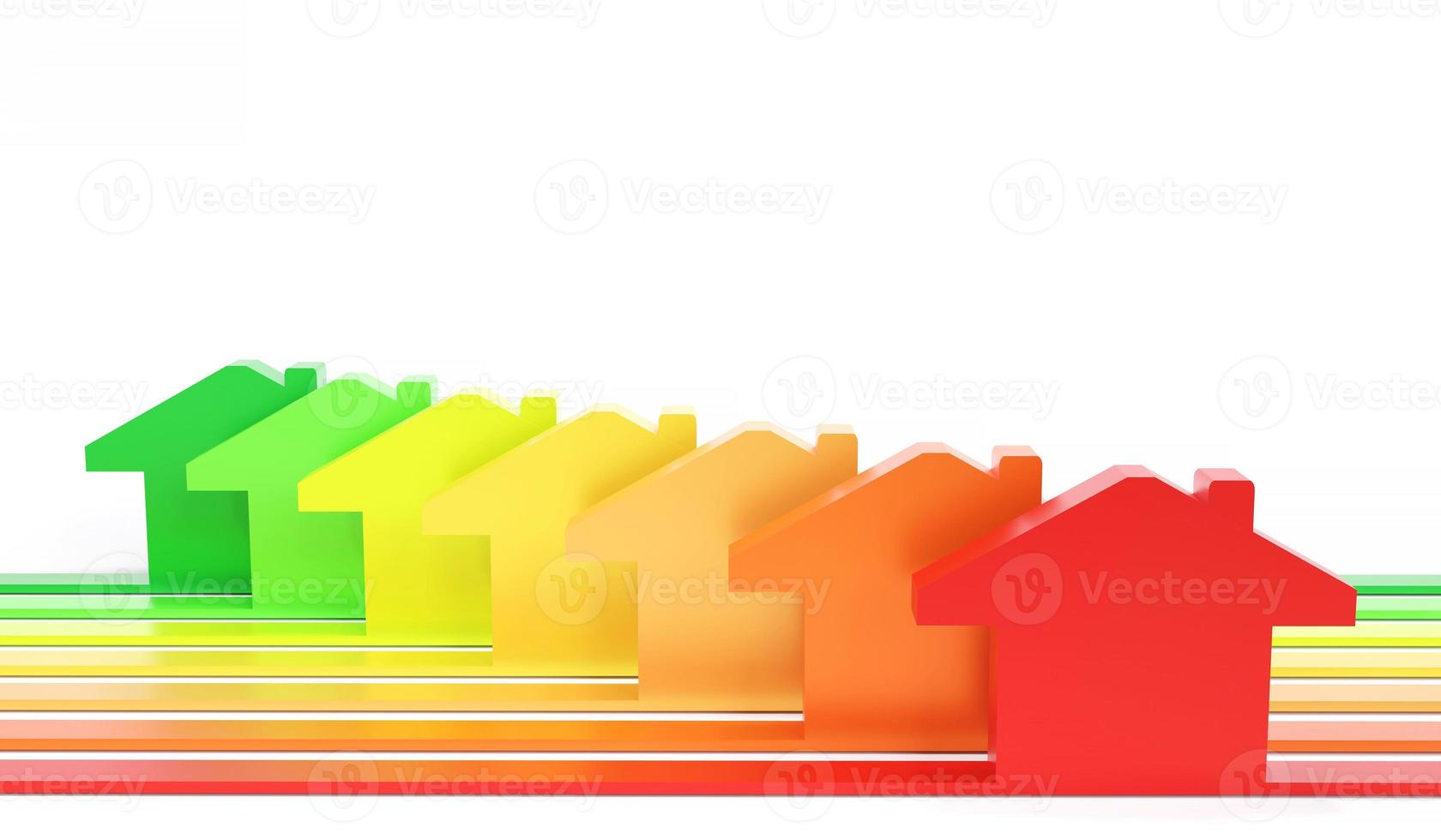 l'icône de la maison montre l'échelle de couleurs sur fond blanc. certification classe d'efficacité énergétique domestique. amélioration de la maison écologique, indice d'efficacité domestique à faible consommation d'énergie pour économiser de l'argent. illustration de rendu 3d photo