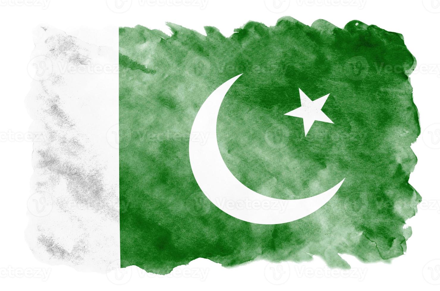 le drapeau du pakistan est représenté dans un style aquarelle liquide isolé sur fond blanc photo