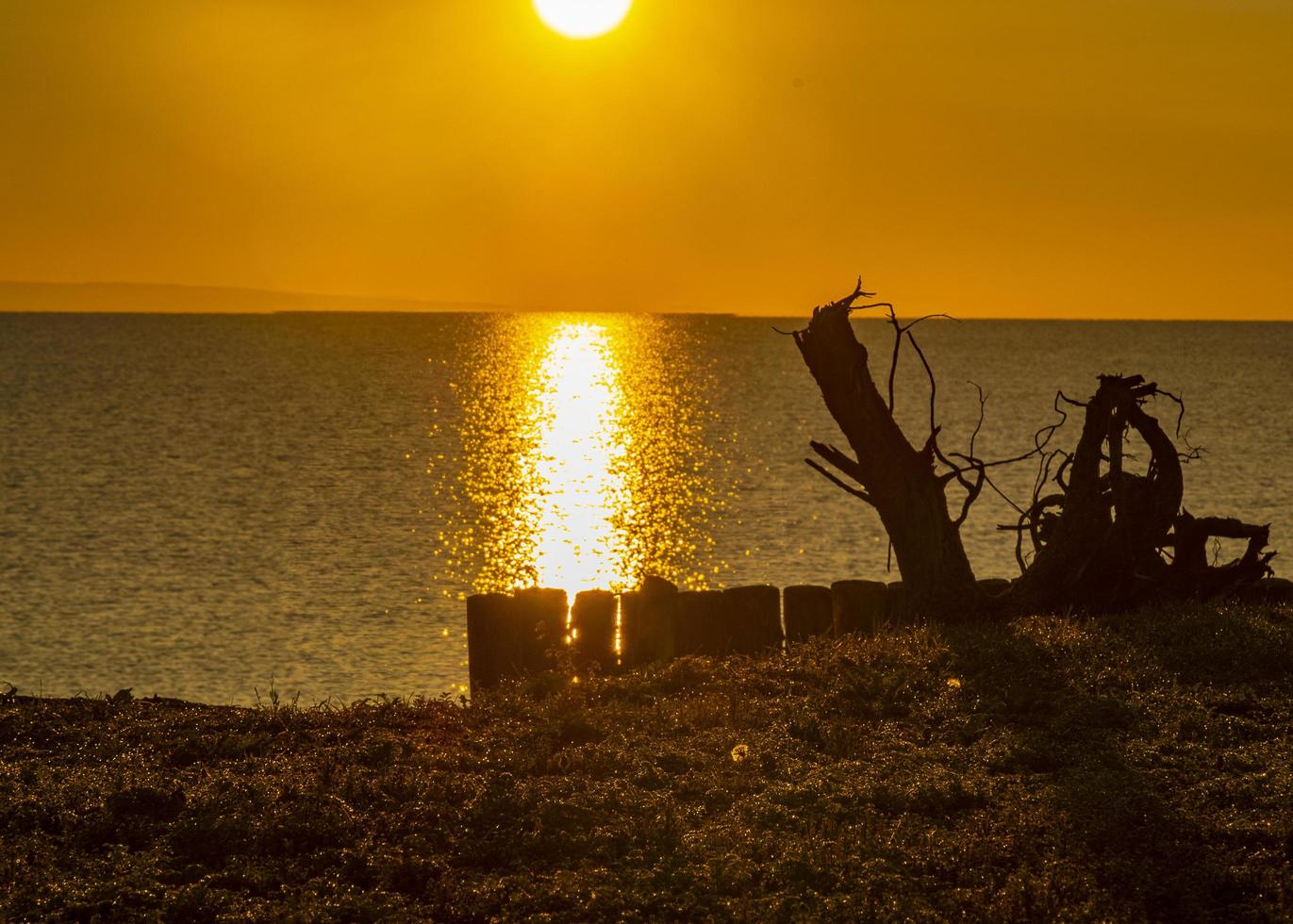 lever de soleil doré sur la mer photo