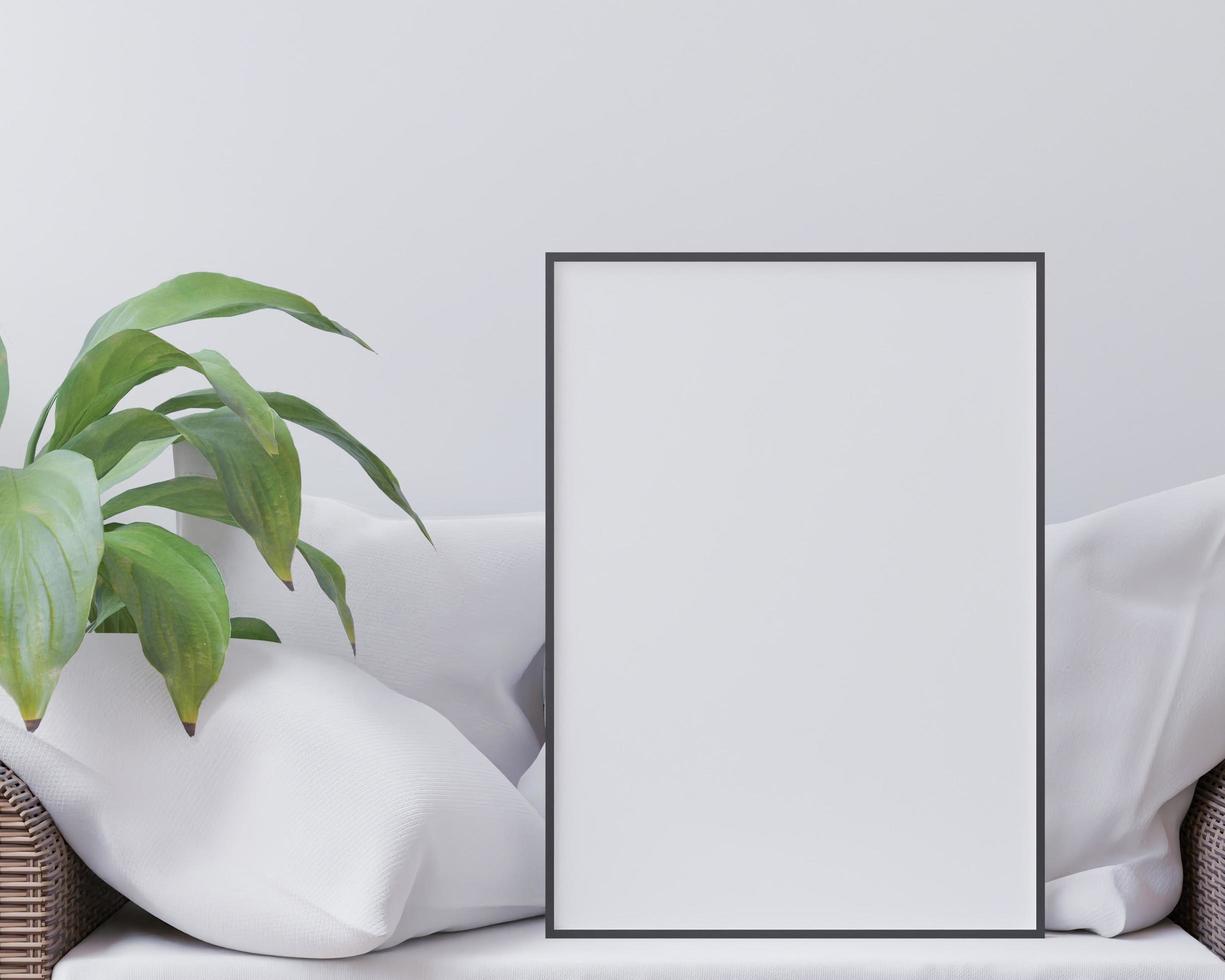 salon sur fond de mur blanc, arbre sur armoire, style minimaliste, maquette de forme de cadre - rendu 3d - photo
