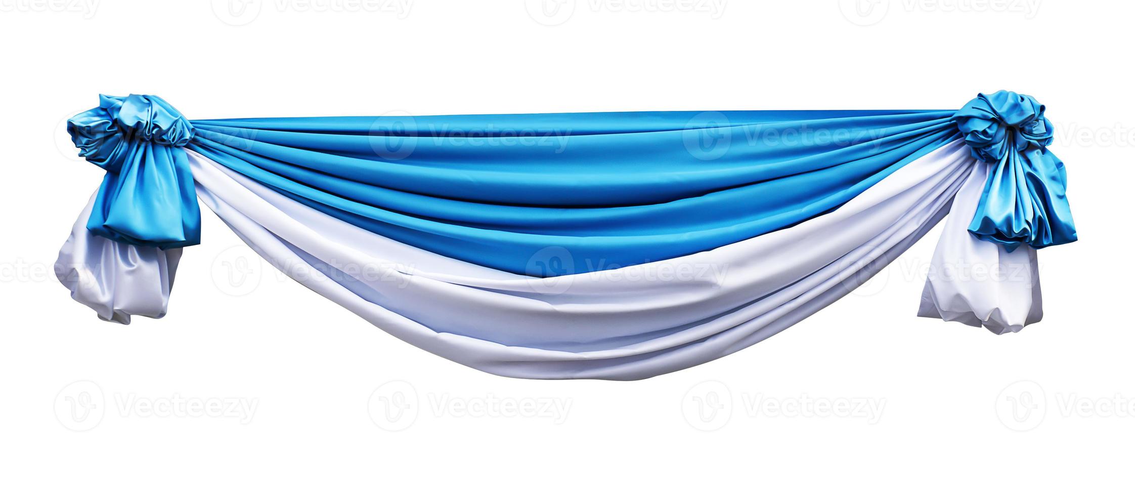 rideau de draperie bleu et blanc pour l'événement de performance intérieure sur scène théâtrale isolé sur fond blanc avec un tracé de détourage photo
