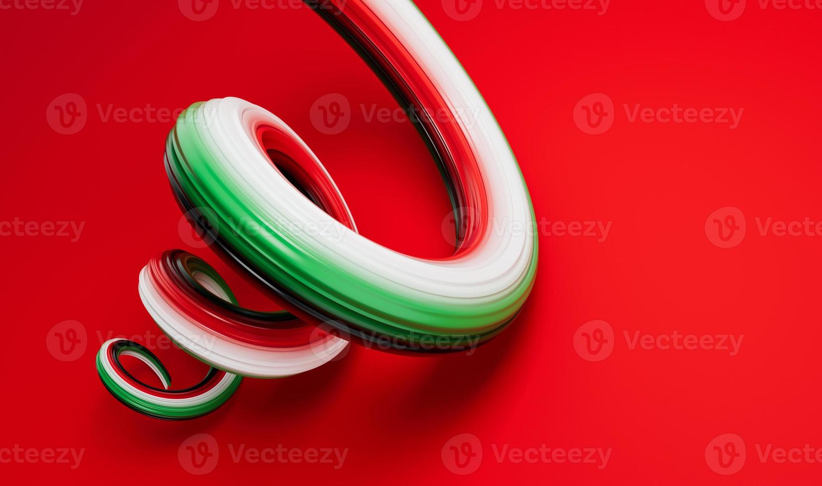 agitant une spirale de ruban avec le drapeau des émirats arabes unis. illustration 3d de la fête de l'indépendance photo