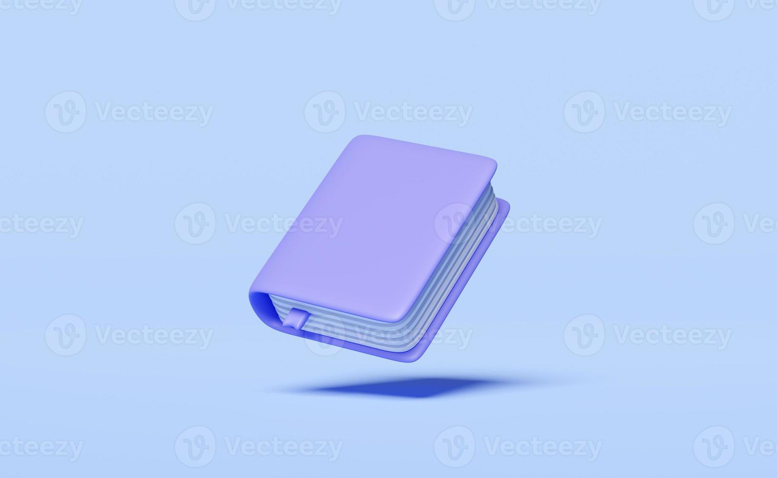 manuel violet 3d, livre fermé isolé sur fond bleu. l'éducation, la connaissance crée un concept d'idées, un résumé minimal, une illustration de rendu 3d photo