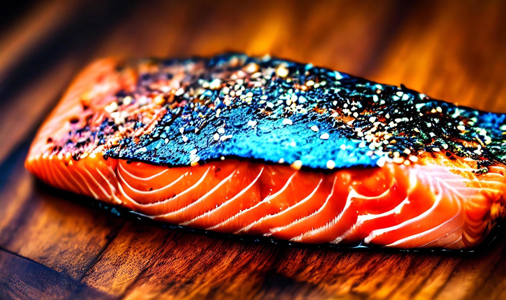 saumon grillé. aliments sains saumon cuit au four. plat de poisson chaud. photo
