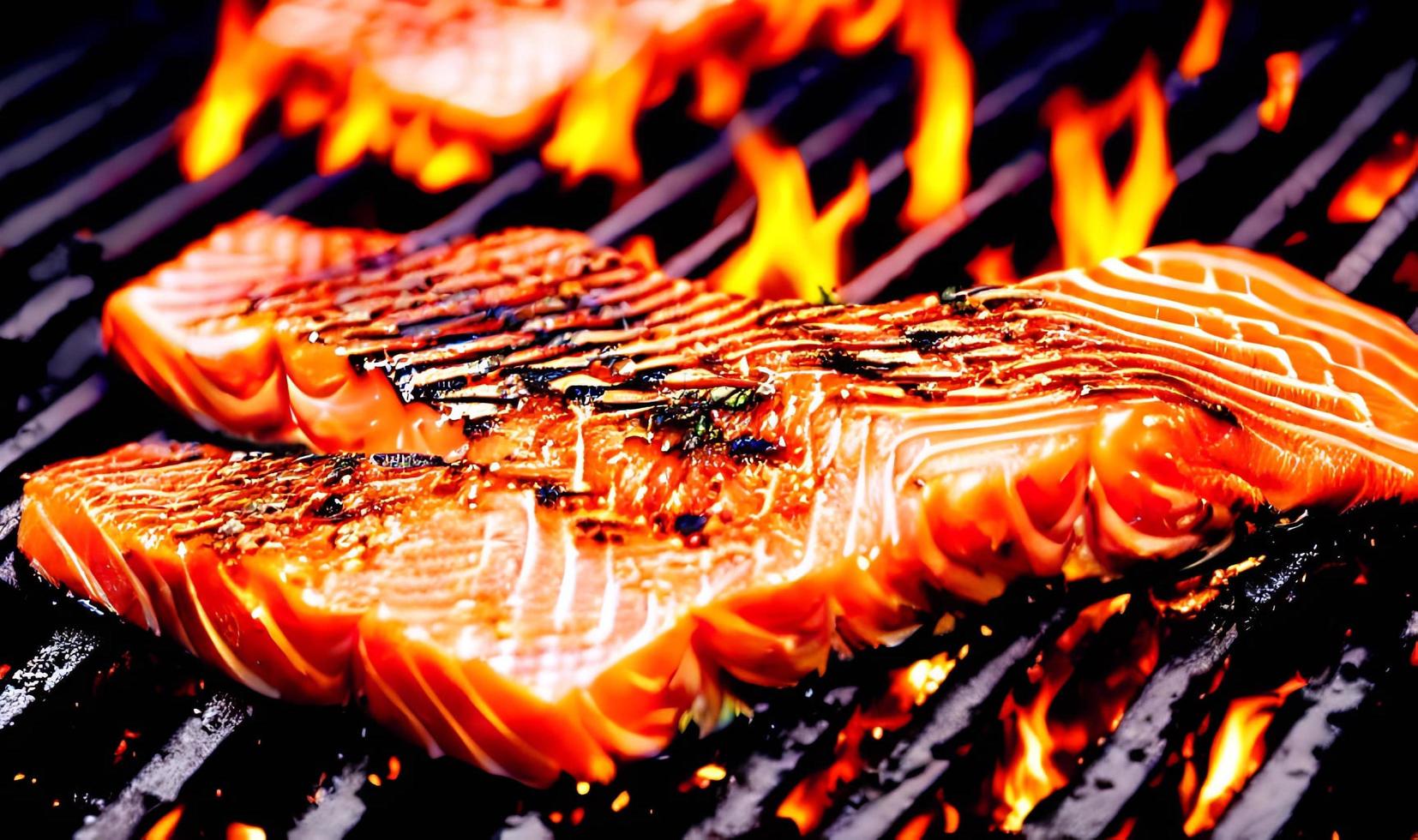 saumon grillé. aliments sains saumon cuit au four. plat de poisson chaud. photo