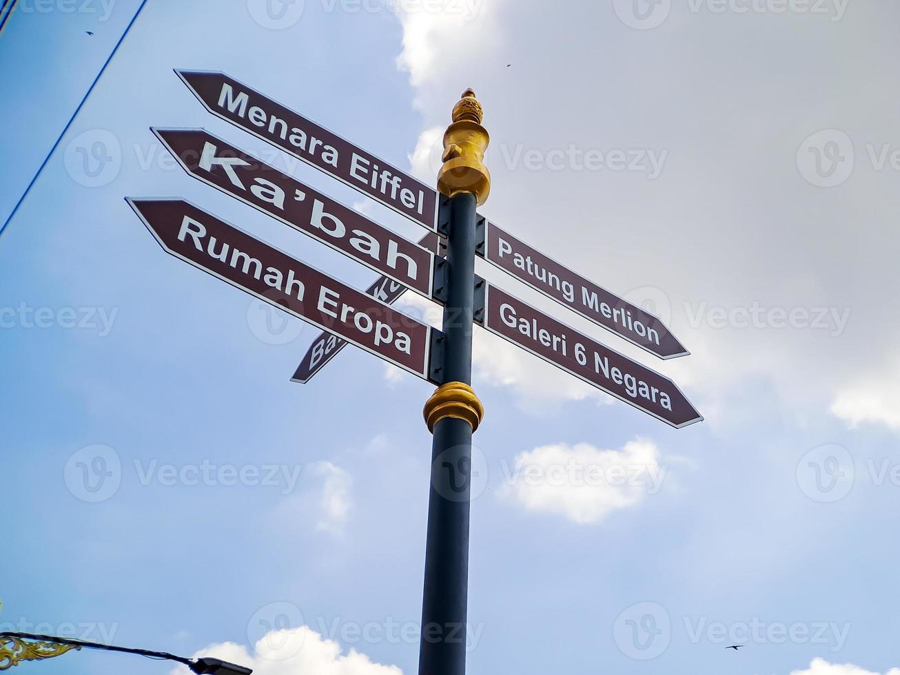 panneau de signalisation conceptuel contre le ciel bleu vif dans le parc de la ville indonésienne de madiun. photo