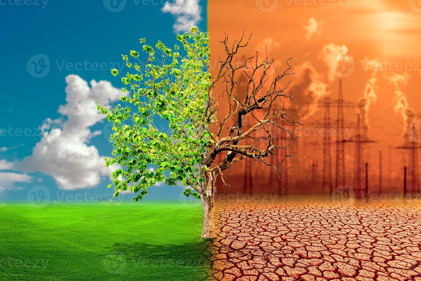 concept du changement climatique et de l'environnement conditions de serre et réchauffement climatique, crise de l'eau, problèmes de pollution. photo
