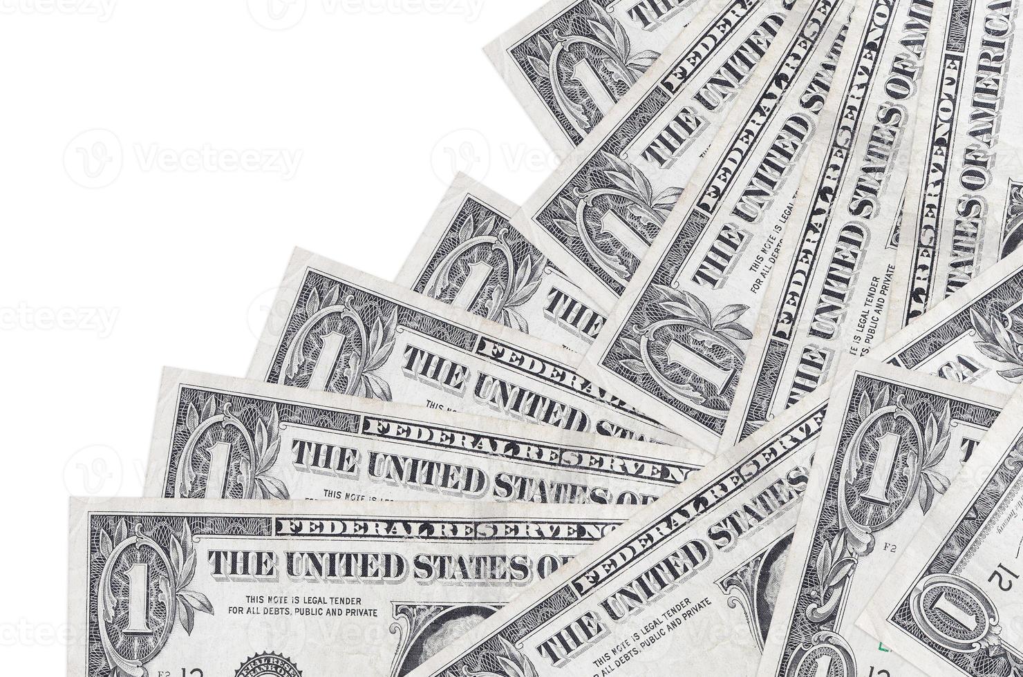 1 billets d'un dollar américain se trouvent dans un ordre différent isolé sur blanc. concept bancaire local ou de création d'argent photo