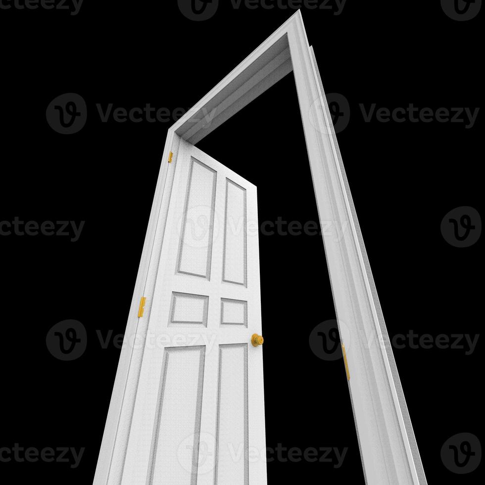 ouvrir la porte blanche isolée fermée le rendu d'illustration 3d photo