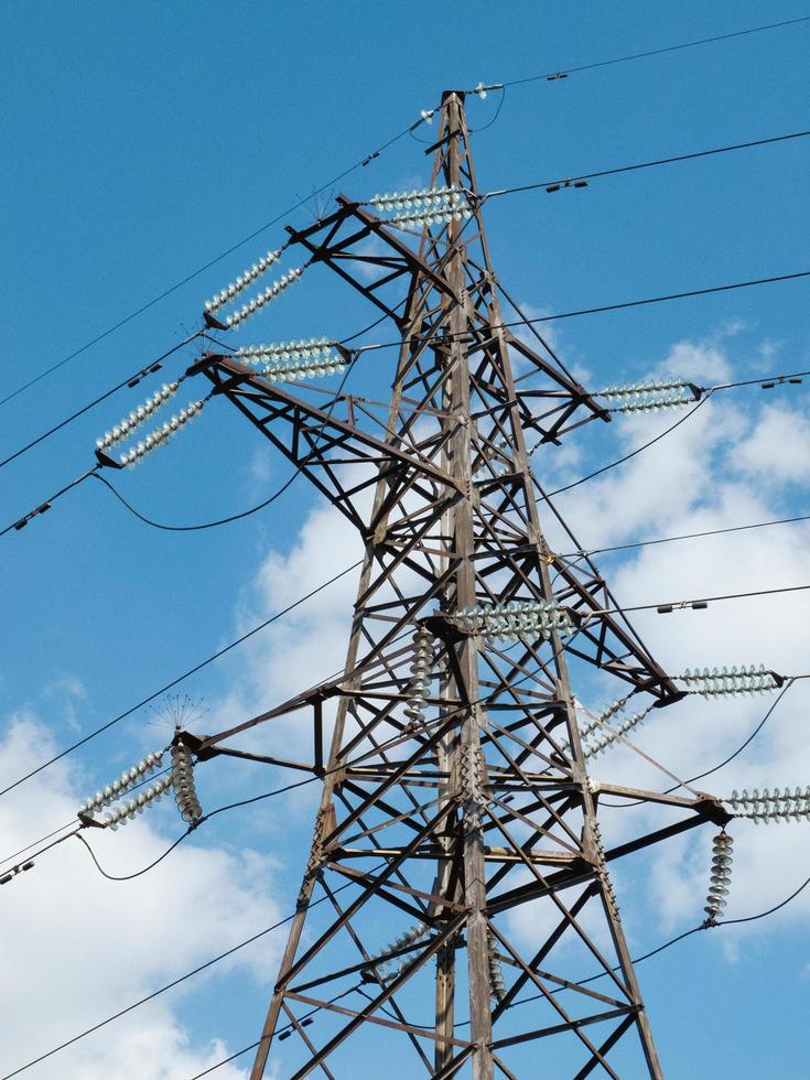 pylône électrique contre ciel nuageux. photo