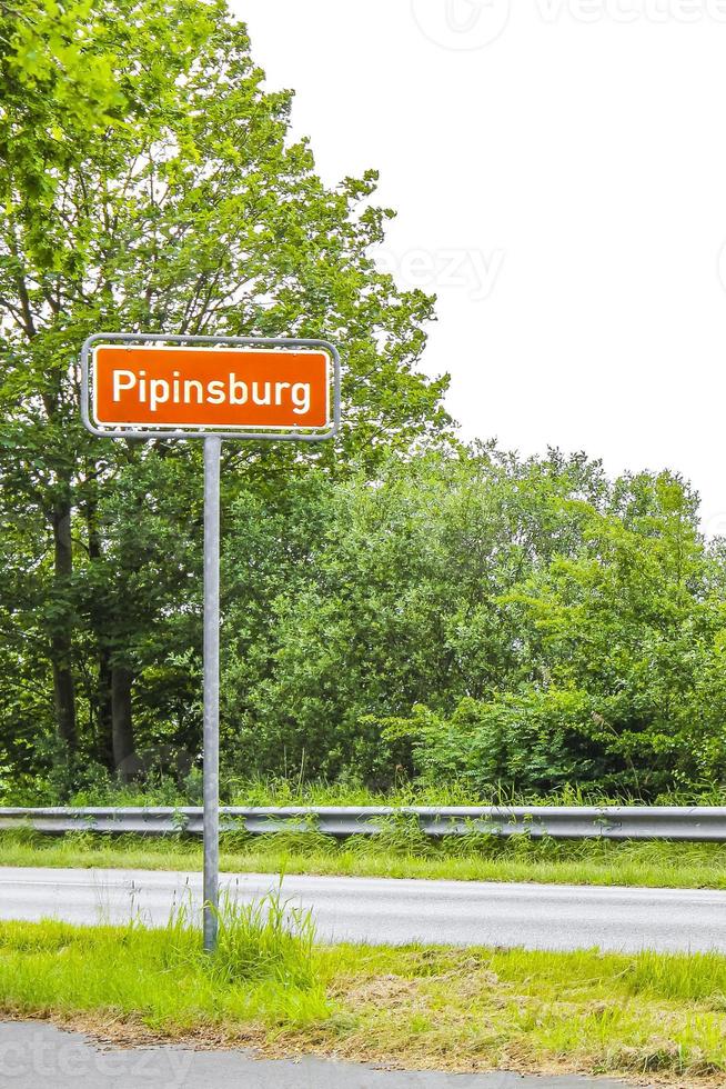 panneau de la ville brun-orange de pipinsburg sur une route de campagne. photo