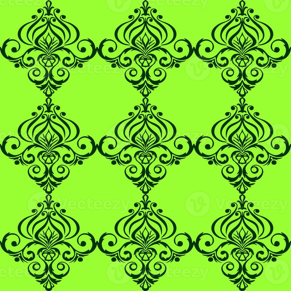 motif graphique sans couture, tuile d'ornement vert floral sur fond olive, texture, design photo