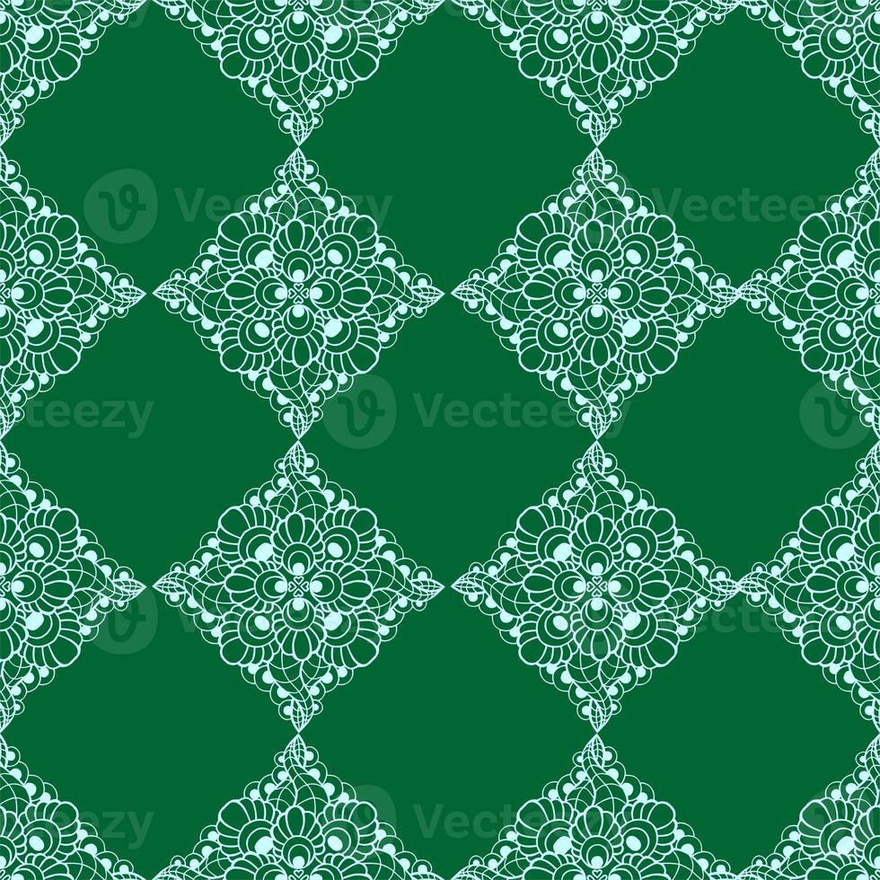 motif graphique sans couture, tuile d'ornement blanc floral sur fond vert, texture, design photo