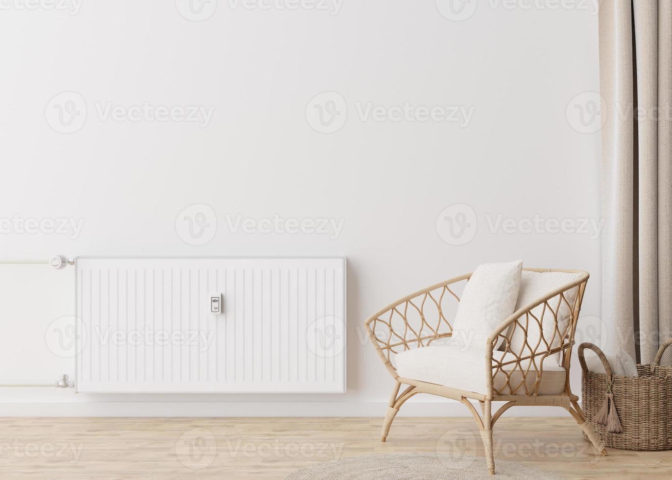 radiateur de chauffage blanc avec thermostat sur mur blanc dans