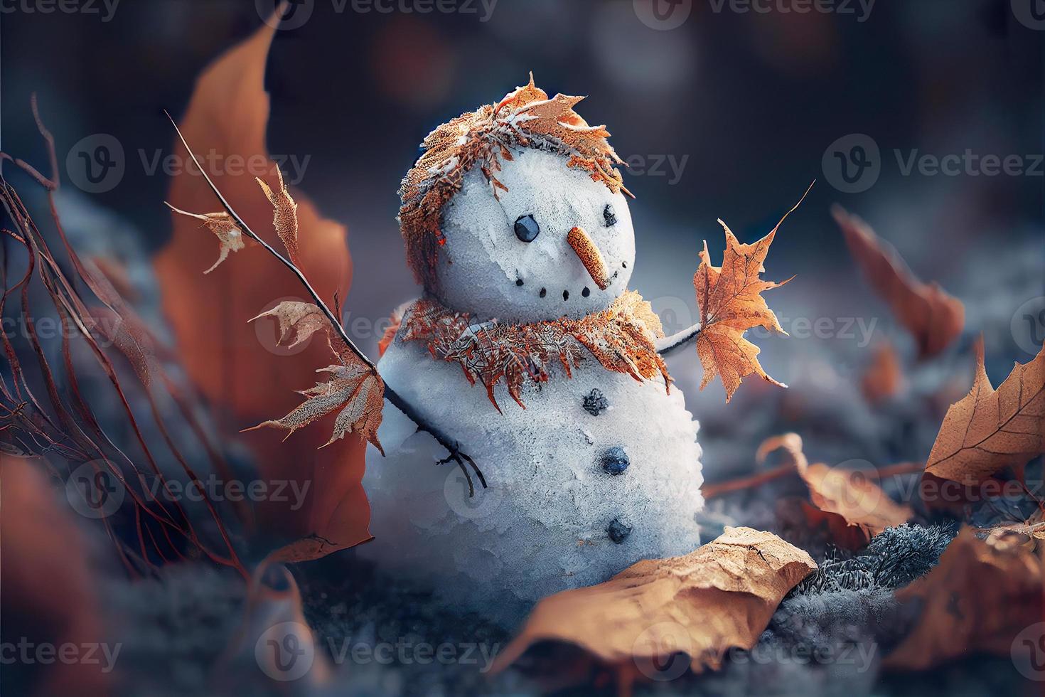 joyeux bonhomme de neige sur fond de paysage d'hiver photo