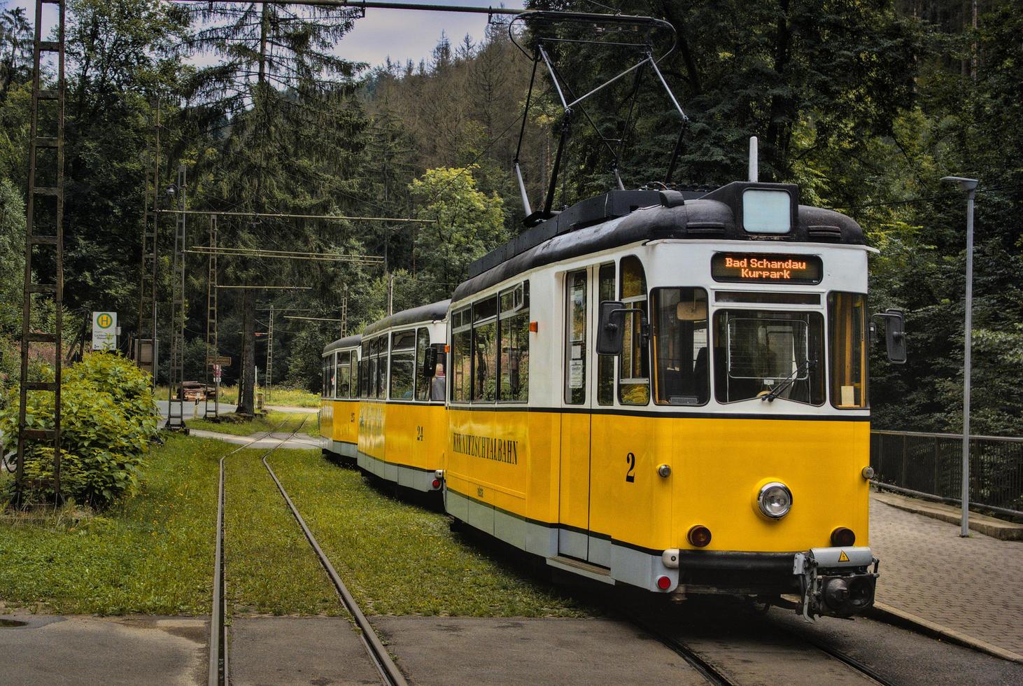 Vieux tramway dans la forêt, Saxe, Allemagne, 2021 photo