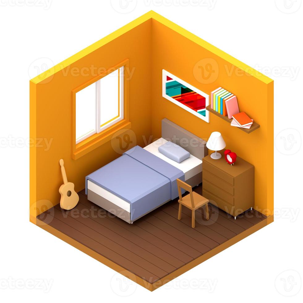 conception de chambre à coucher moderne dans un style isométrique.illustration 3d photo
