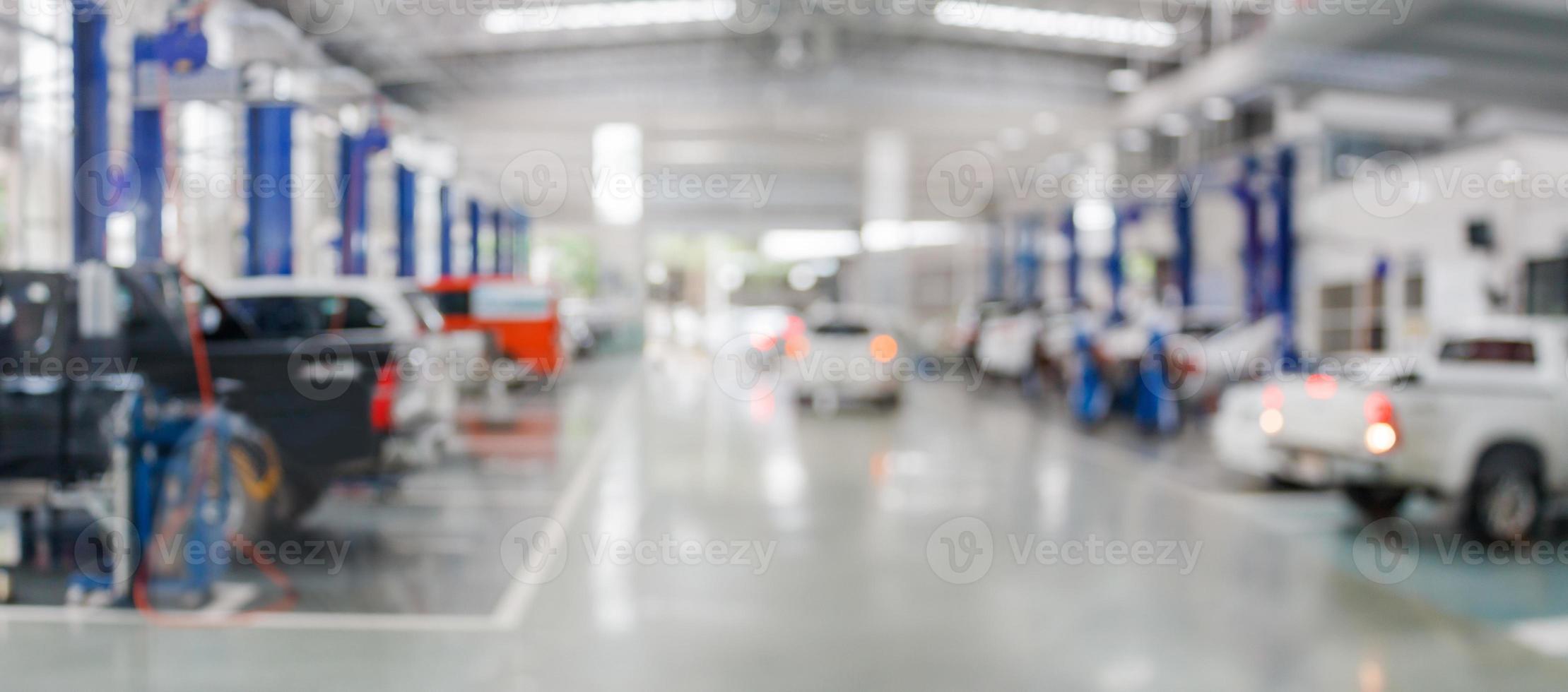 centre de service automobile atelier de réparation automobile arrière-plan panoramique flou photo