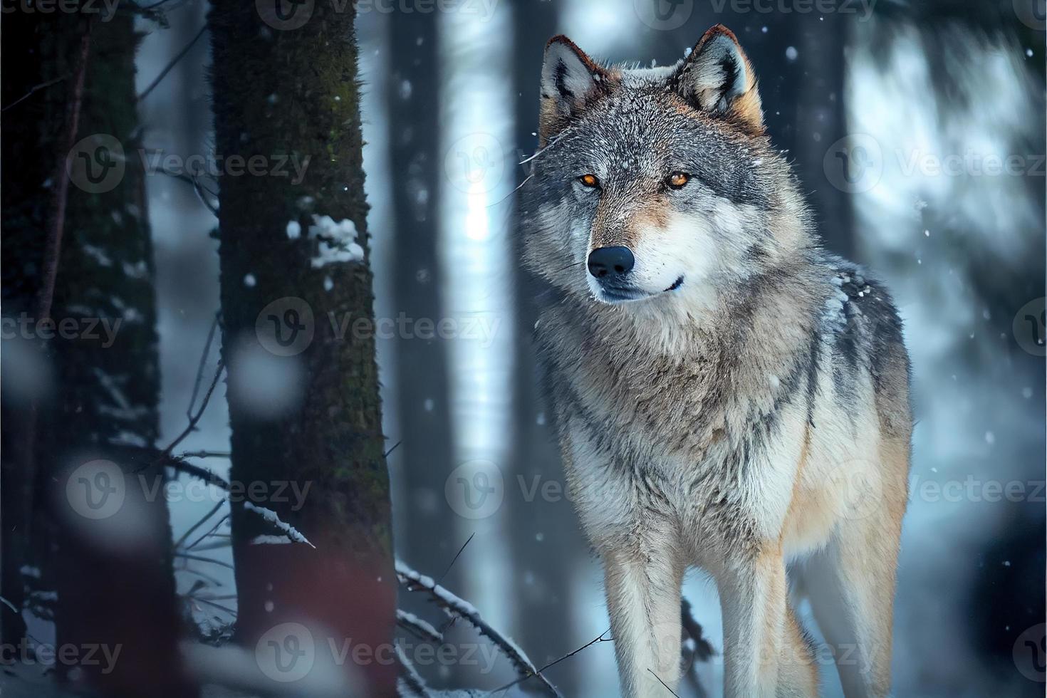 loup eurasien dans l'habitat d'hiver blanc belle forêt d'hiver photo