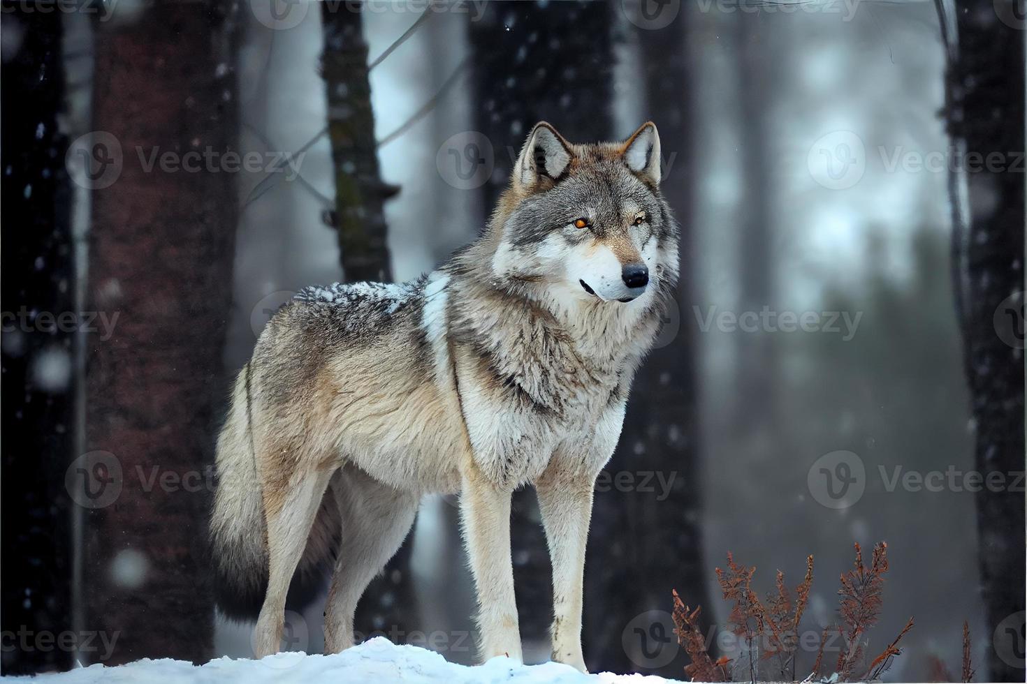 loup eurasien dans l'habitat d'hiver blanc belle forêt d'hiver photo