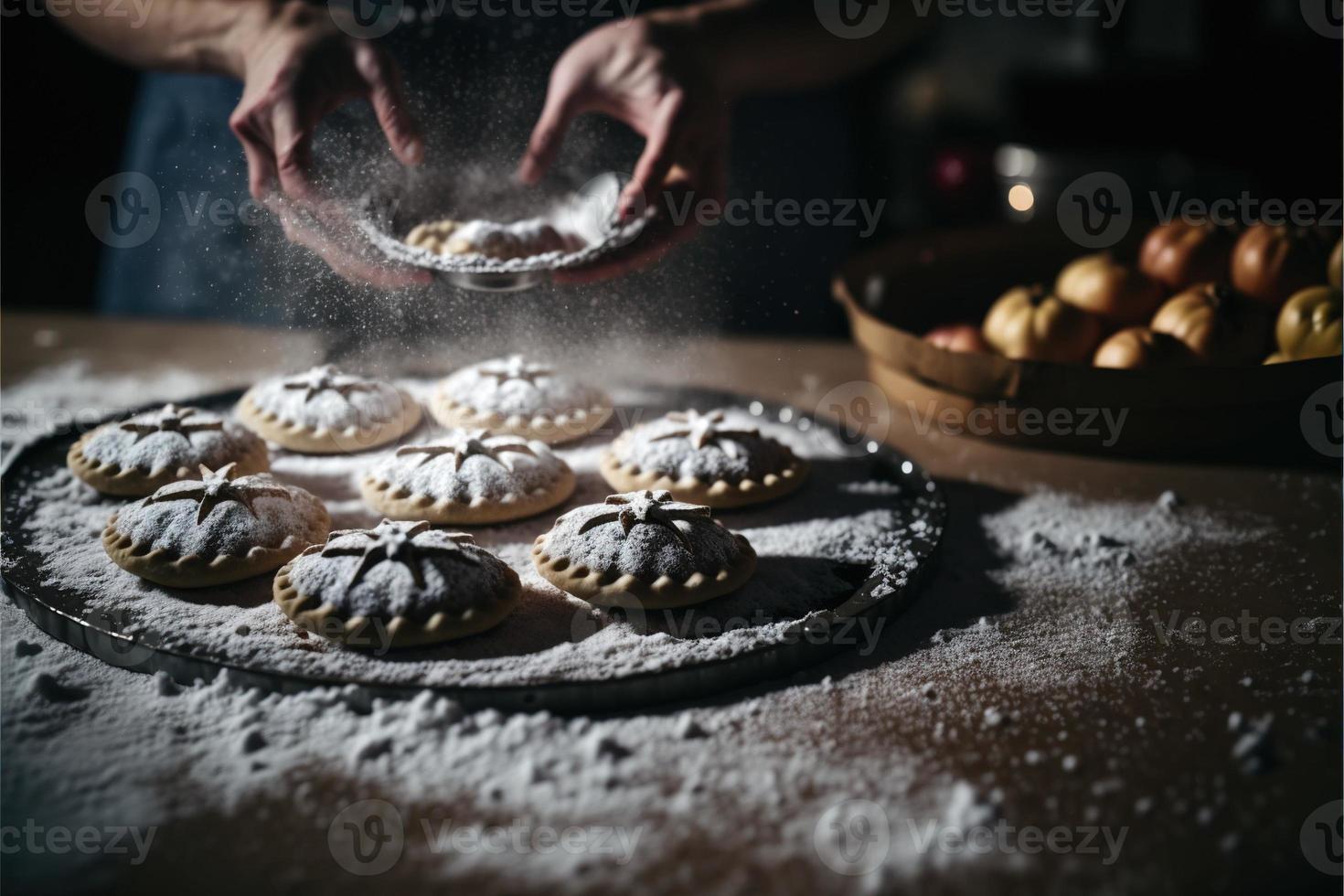 Petits pâtés de Noël cuits par la mère la veille de Noël photo