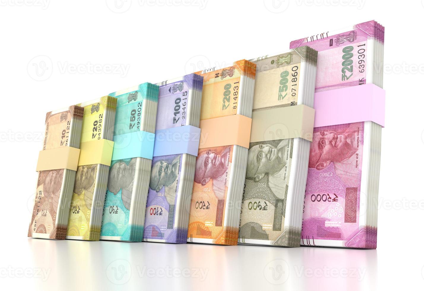 Billet de monnaie roupie indienne bundles isolé sur fond blanc - rendu 3d illustration photo