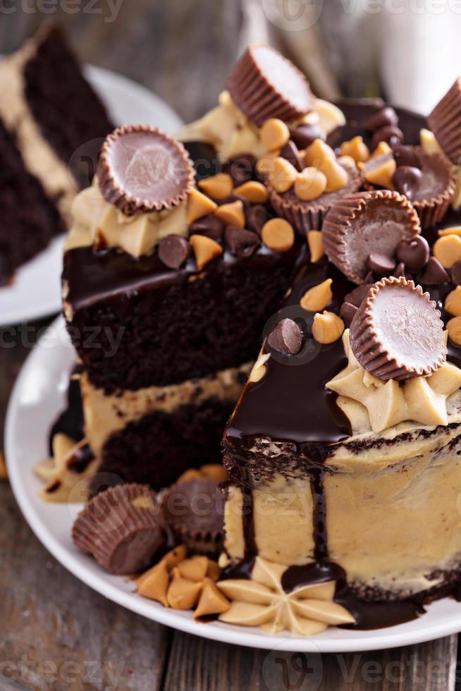 gâteau au chocolat et au beurre de cacahuète avec glaçage photo