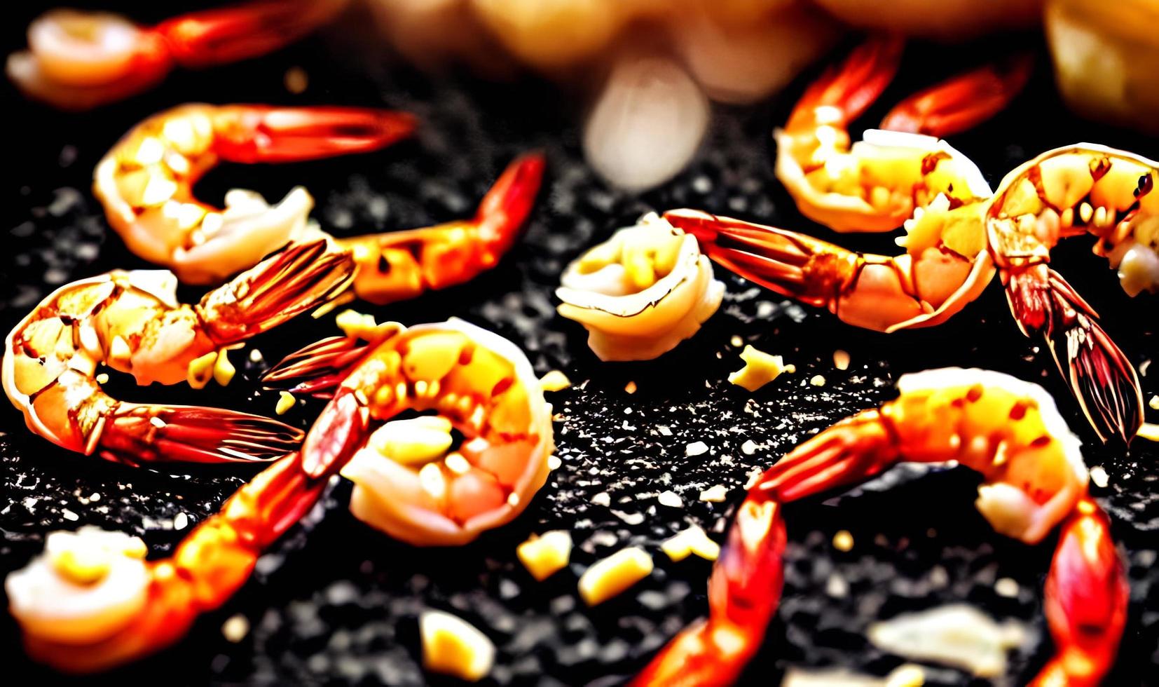 crevettes frites. produits de la mer. nourriture saine. plat chaud de crevettes. photo