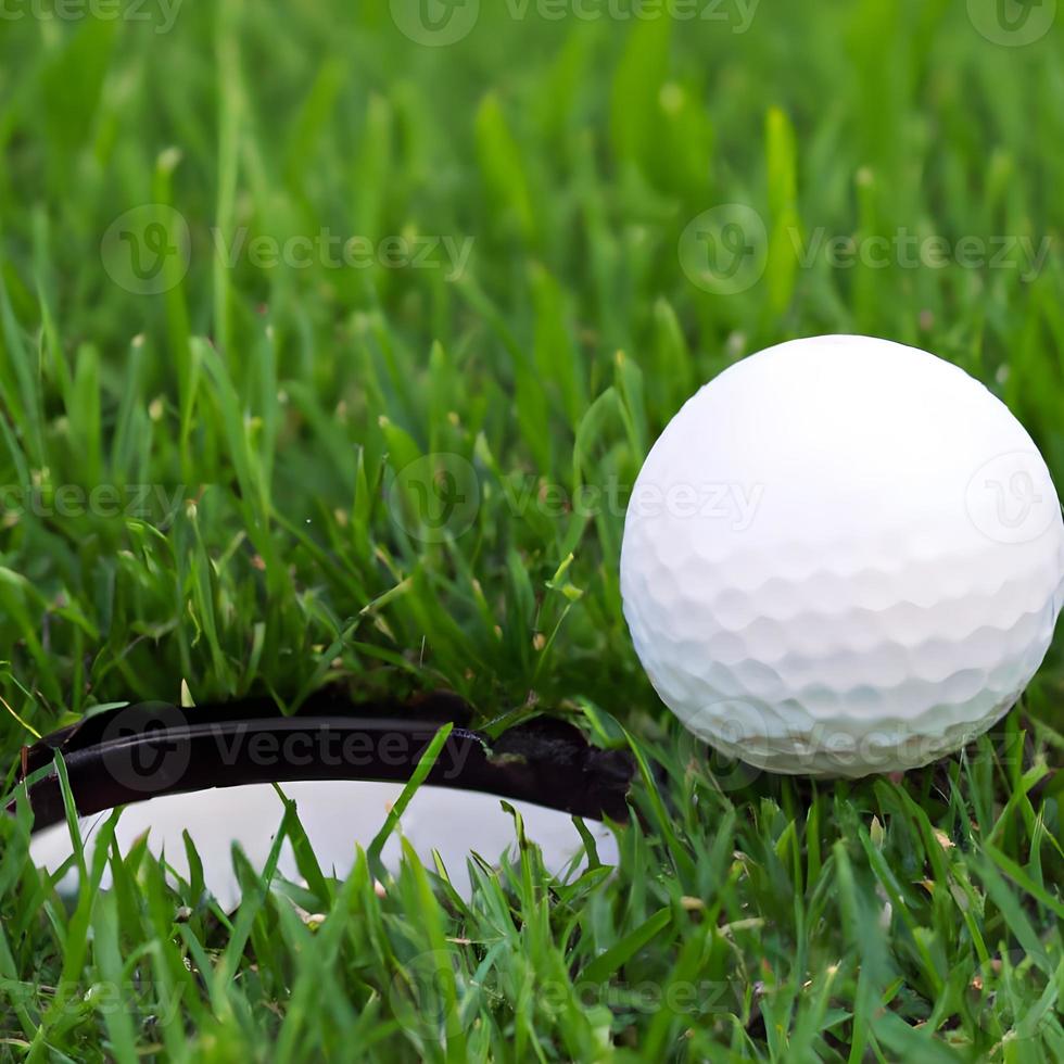 balle de golf sur l'herbe verte. IA générative. photo