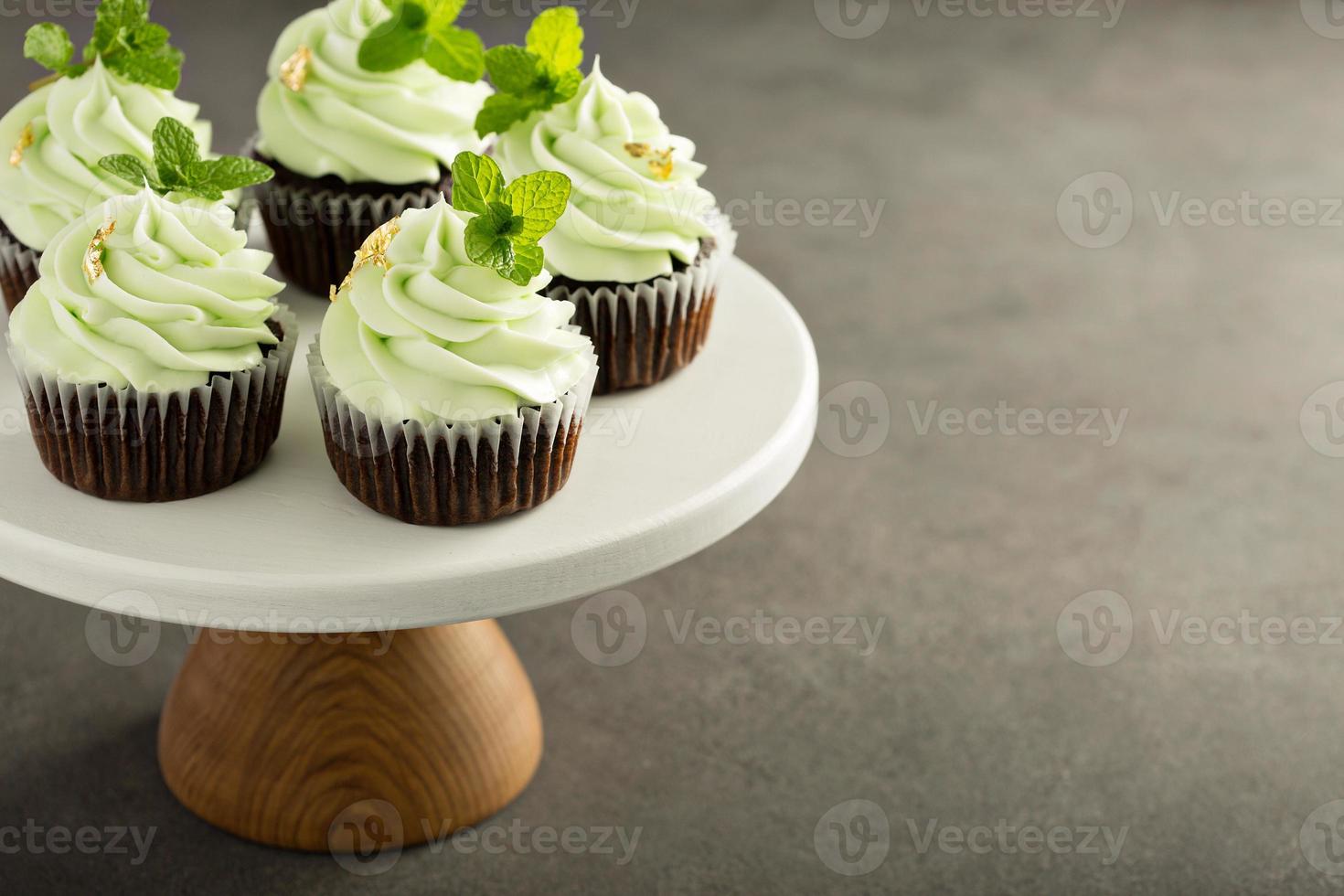 cupcakes au chocolat et à la menthe photo