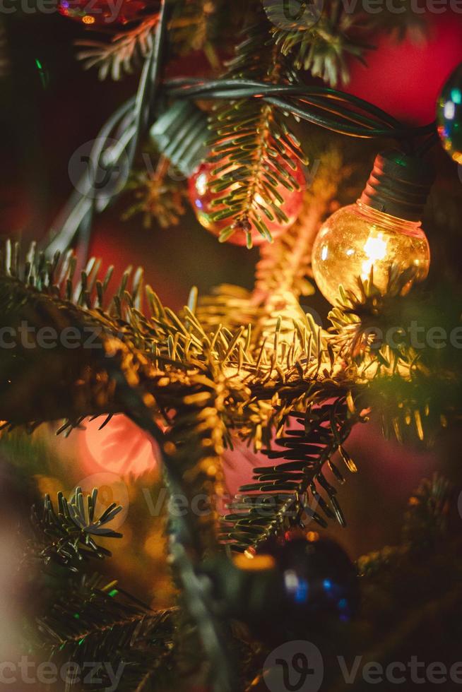 lumières de noël colorées suspendues dans un arbre de noël photo