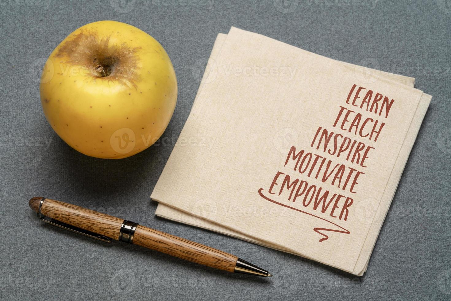 apprendre, enseigner, inspirer, motiver et responsabiliser - note inspirante photo