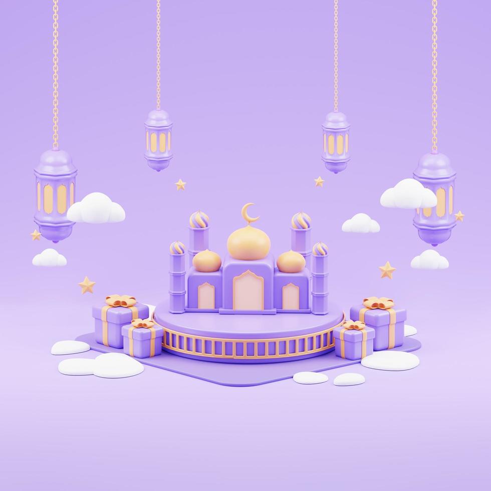 fond de voeux islamique ramadan avec jolie mosquée 3d et croissant islamique photo