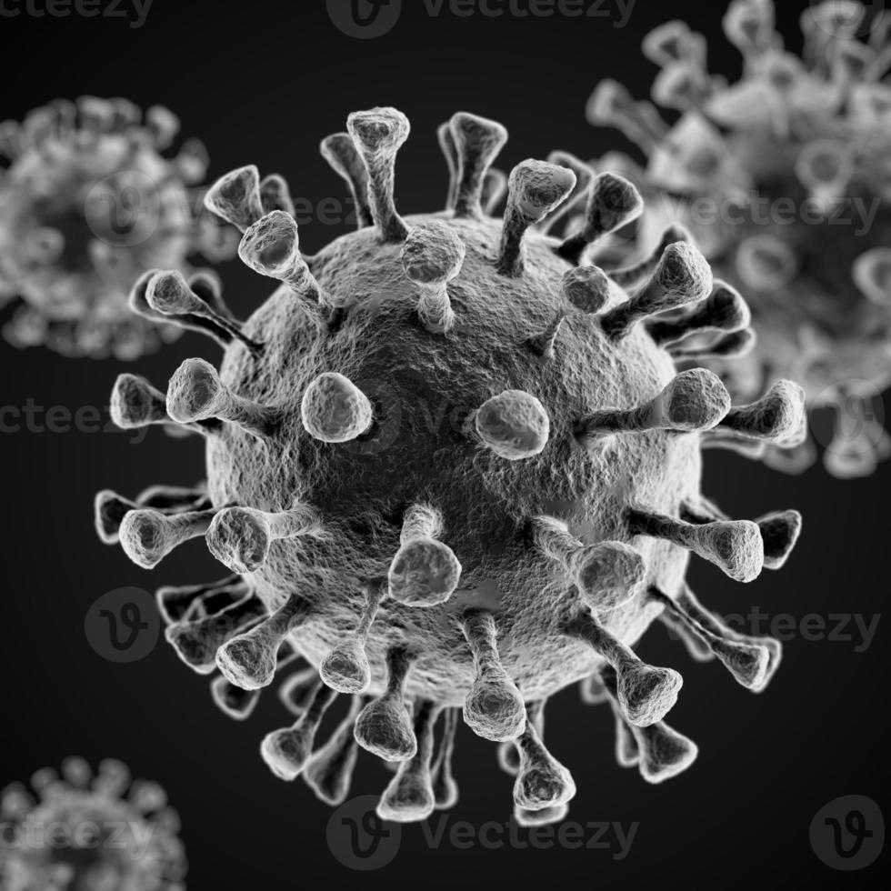 coronavirus 2019-ncov nouveau concept de coronavirus responsable de l'épidémie de sras-cov-2 et de la grippe coronavirus en tant que cas dangereux de souche grippale en tant que pandémie. virus du microscope en gros plan. rendu 3d. photo