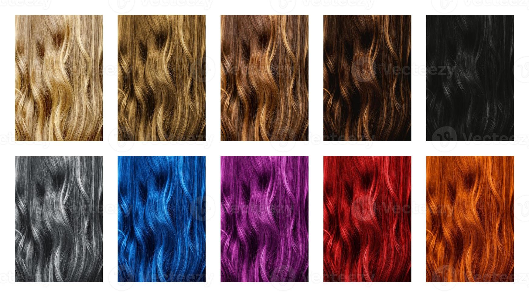 couleurs de teinture pour les cheveux. ensemble d'échantillons de couleurs de cheveux différents. photo