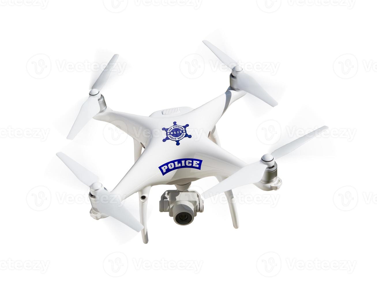 Système d'aéronef sans pilote de la police, drone isolé sur fond blanc photo
