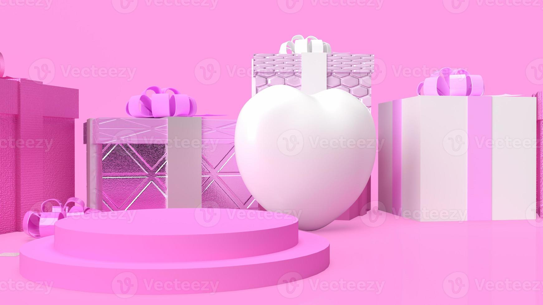 la boîte-cadeau et le coeur pour le rendu 3d du concept de la saint-valentin photo