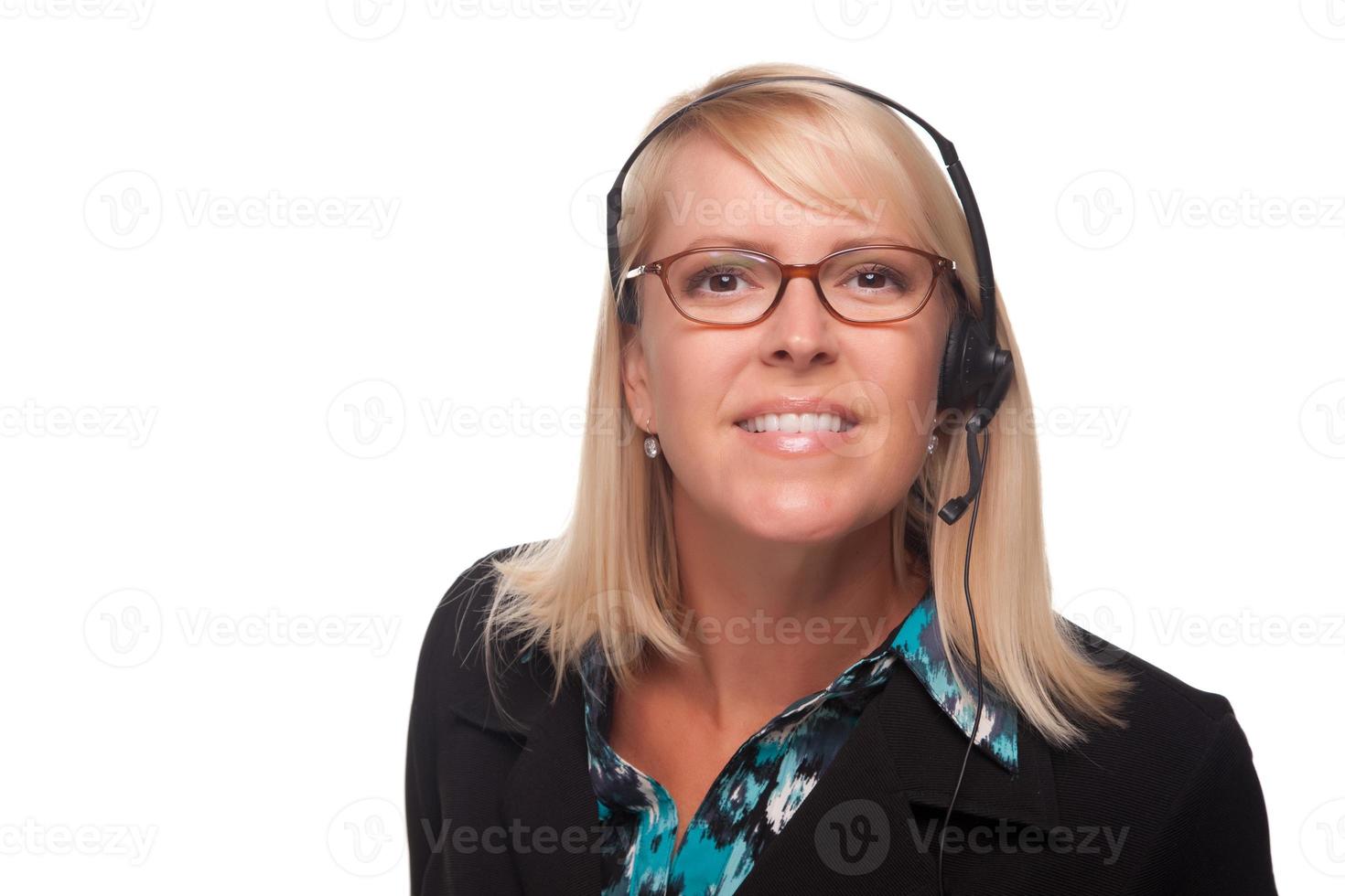 belle blonde femme de support client avec casque photo