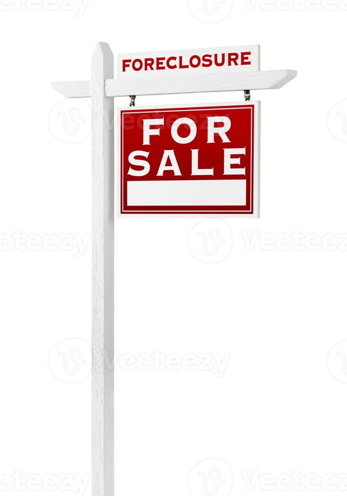 forclusion face à droite vendue à vendre enseigne immobilière isolée sur blanc. photo