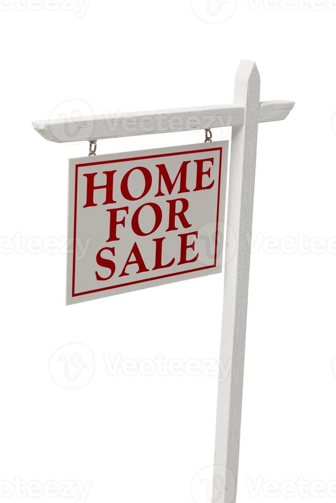 Maison à vendre signe immobilier sur blanc avec coupure photo