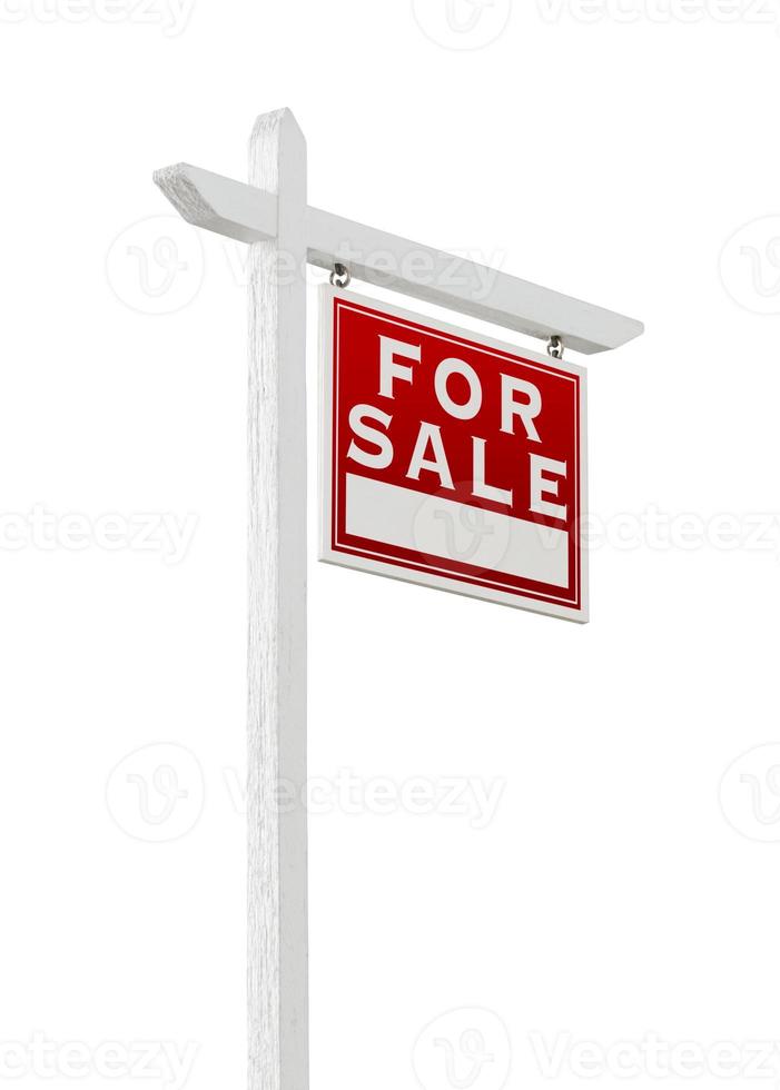 face à droite à vendre signe immobilier isolé sur fond blanc. photo