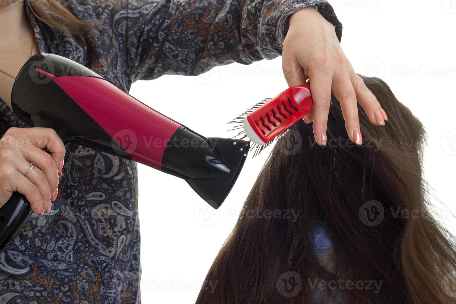 femme séchant sèche-cheveux fille photo