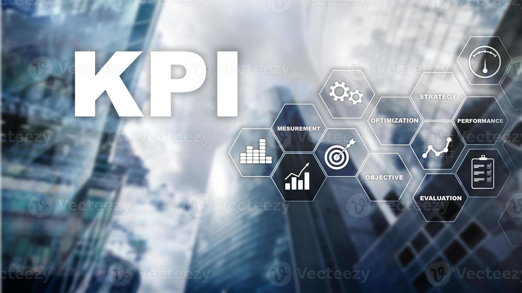 kpi - indicateur de performance clé. concept d'entreprise et de technologie. exposition multiple, techniques mixtes. concept financier sur fond flou photo
